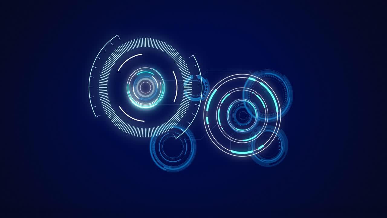 animación de escaneado de visores y procesamiento de datos sobre fondo azul