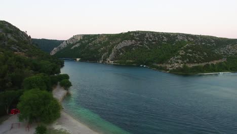 aerial drone shot of the bay in skradin in šibenik-knin county croatia