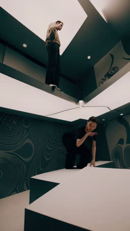 abstract multi-level interior with people
