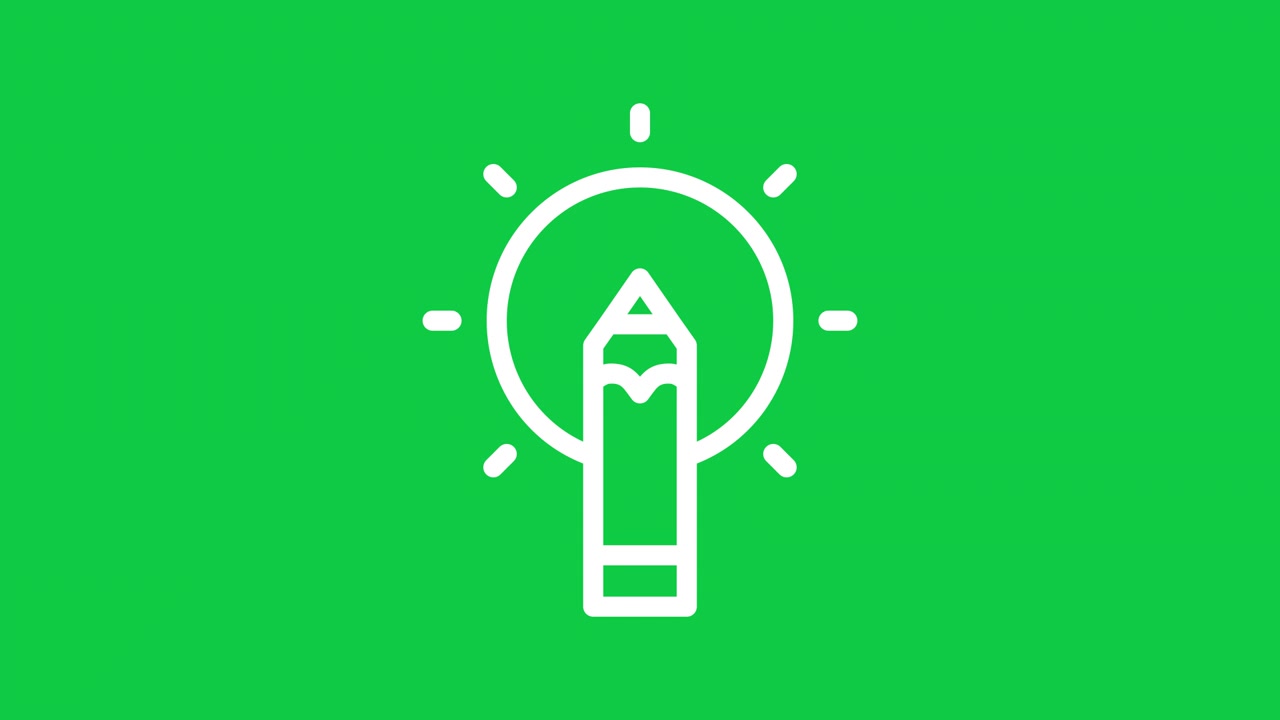 Animated Pencil and Lightbulb Icon on Green Screen