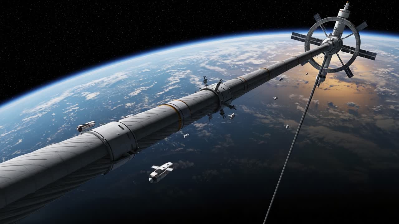 A Stunning View of a Space Station Orbiting Earth, Showcasing Advanced Technology and the Beauty of Our Planet in a Distant Perspective