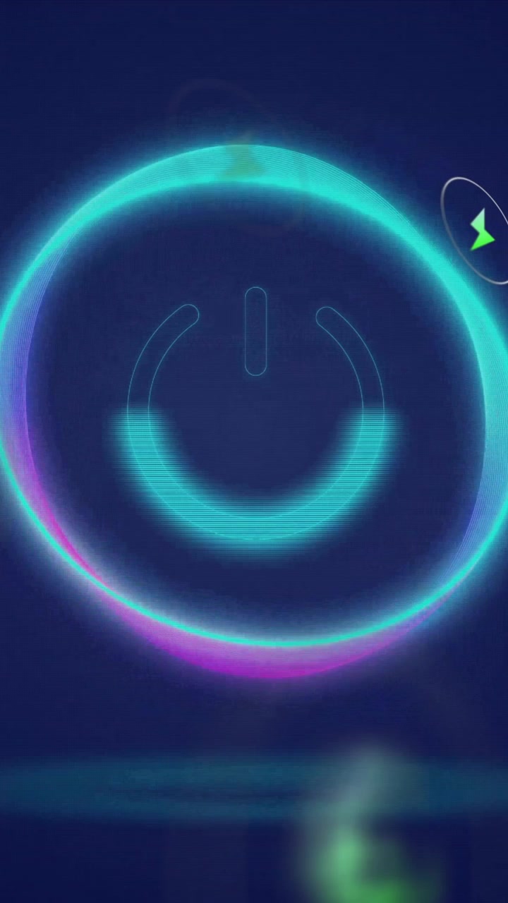 Power button and energy icons animation over dark blue background