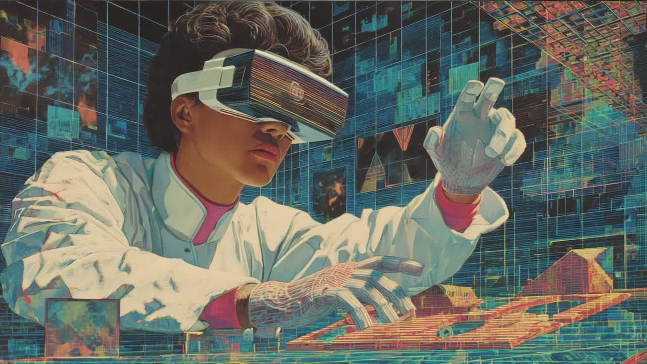 Exploring Virtual Realities: A Visionary Scientist Engaged in Innovative Design and Interaction with Advanced Technology, Showcasing the Intersection of Art and Science through Immersive Experiences