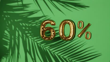 60% de descuento venta en fondo verde con árbol de palma brisa suave, vacaciones concepto de venta de verano ofertas de precios especiales tienda en línea