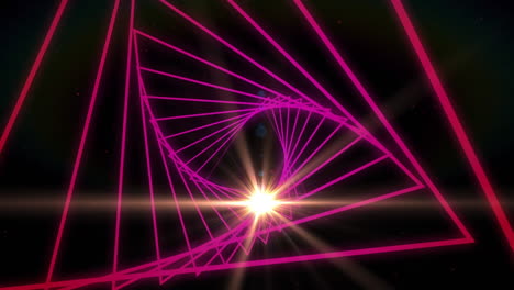 formas triangulares que giran en movimiento continuo contra un punto de luz sobre un fondo negro