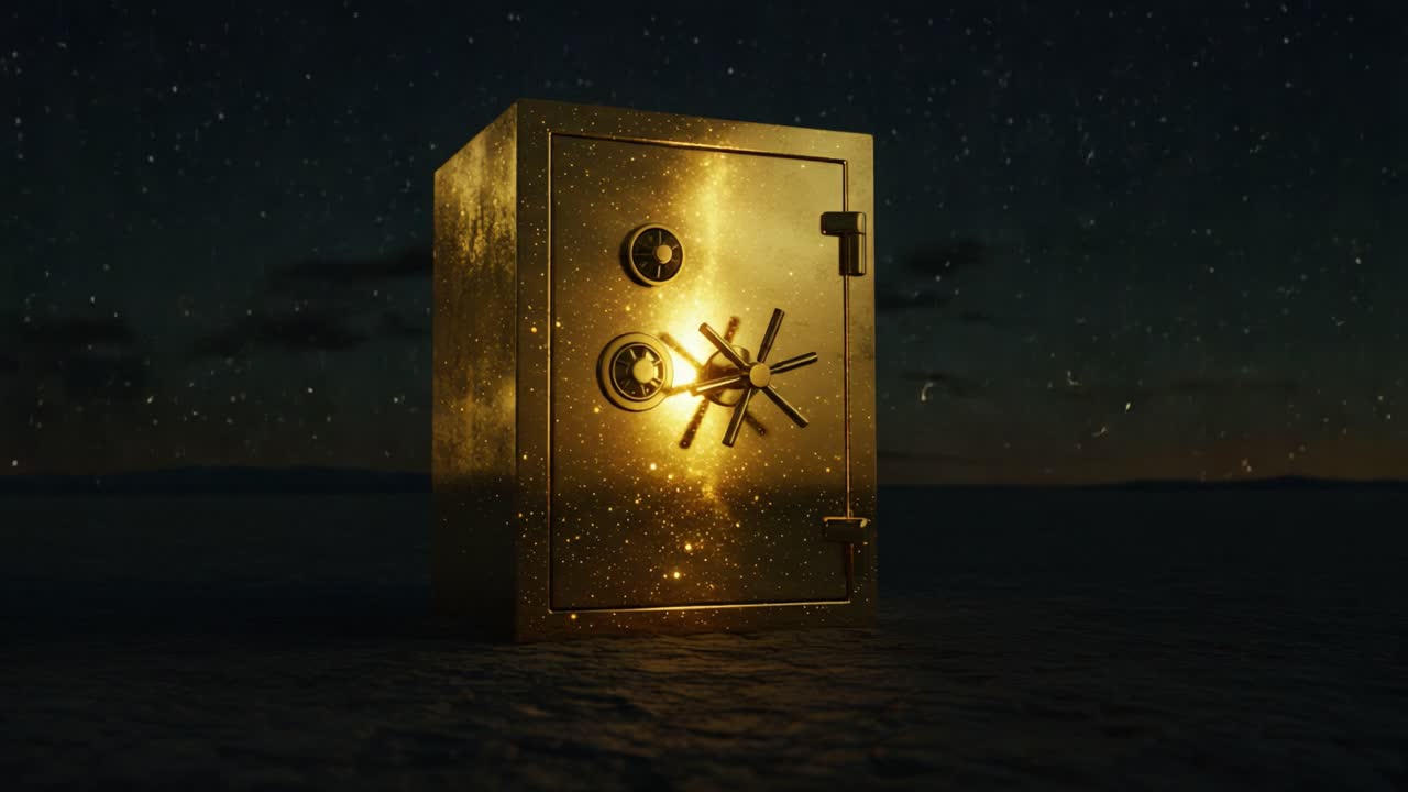 A Stunning Representation of a Cosmic Safe Glimmering Understardust, Merging Security with the Wonders of the Universe in a Captivating Visual Journey