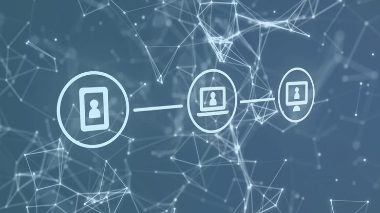 Network connections and data sharing animation over abstract digital background