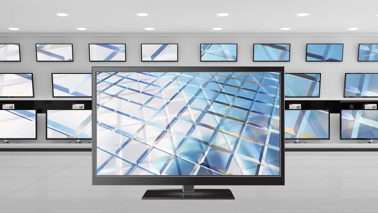 디스플레이에 있는 플랫 스크린 텔레비전