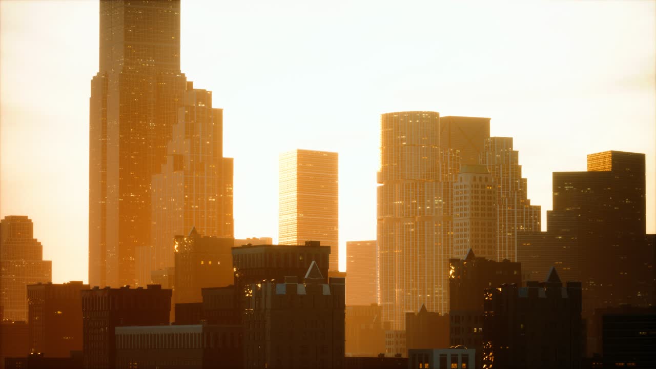rascacielos de la gran ciudad al atardecer