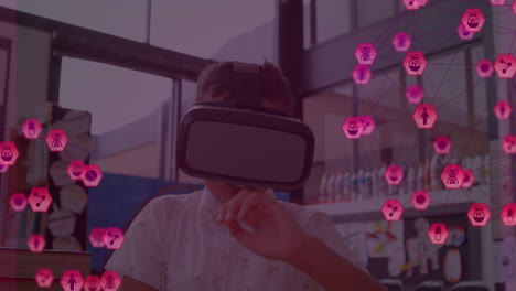globo de red de conexiones contra el niño usando auriculares vr