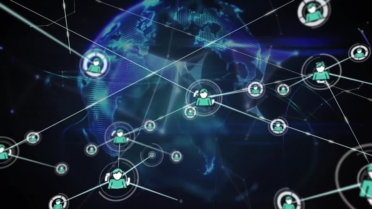 Animation of network of connections over globe on black background