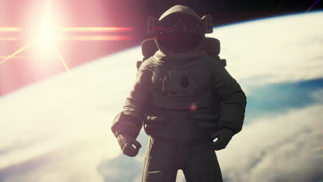 Space-man-astronaut-in-space-on-a-background-of-the-blue-planet-Earth