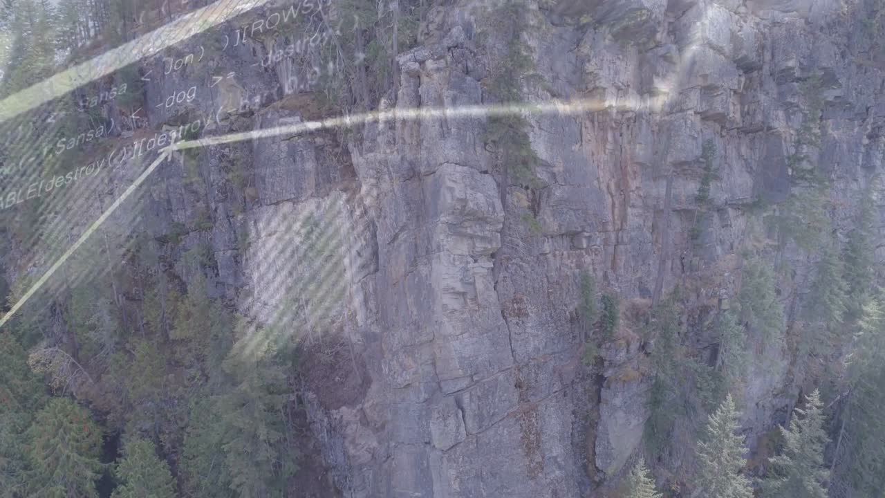Platform moving, camera drifting while reflections sliding across cliff, revealing rock cracks