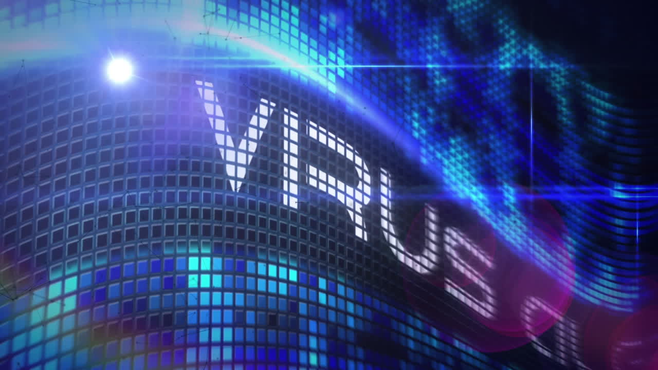 анимация текста предупреждения о вирусе над светлыми точками