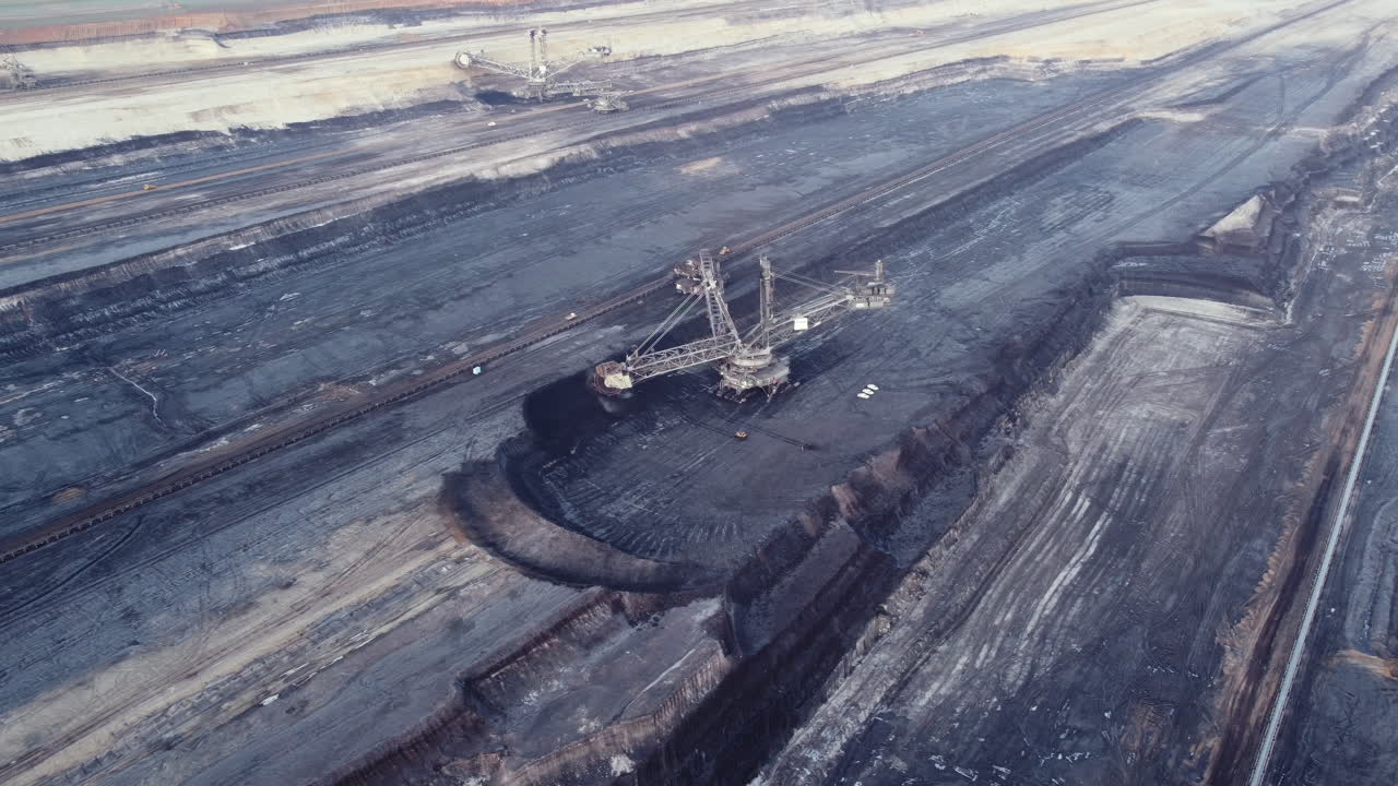 Aerial View of a Coal Mine Open Pit with Mining Equipment