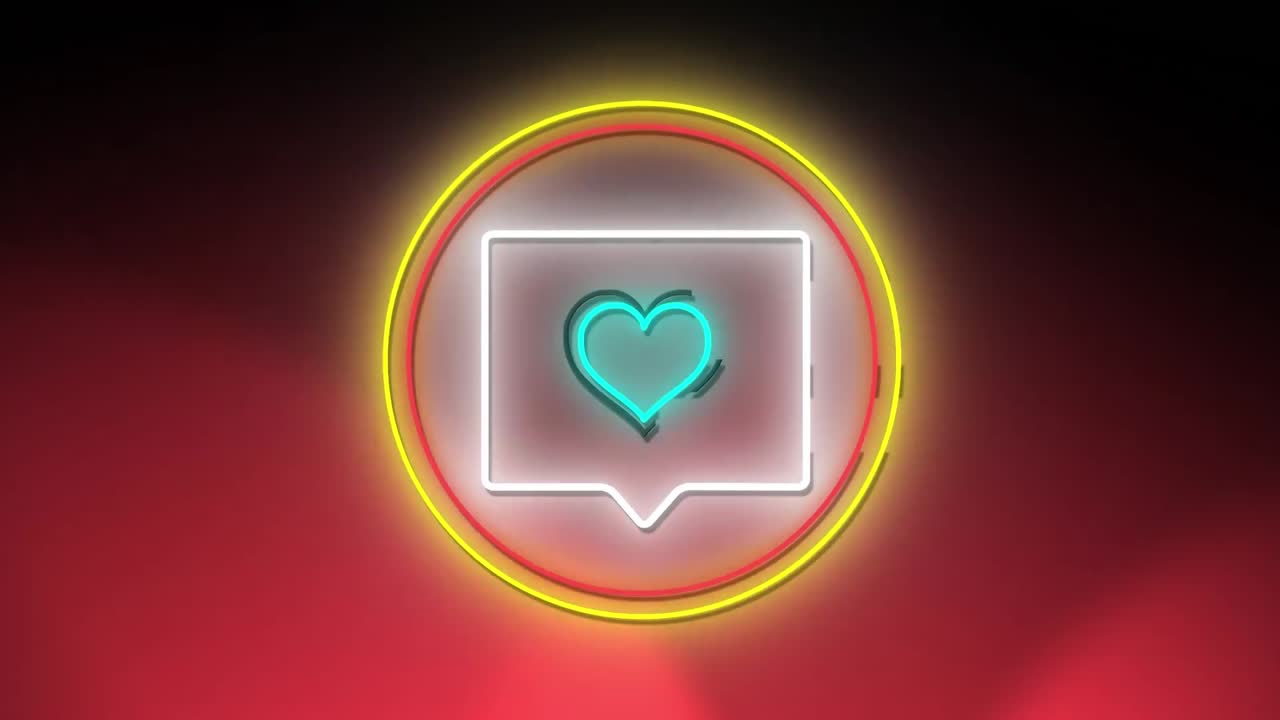 animación de un icono de corazón digital de neón azul parpadeante en un círculo brillante