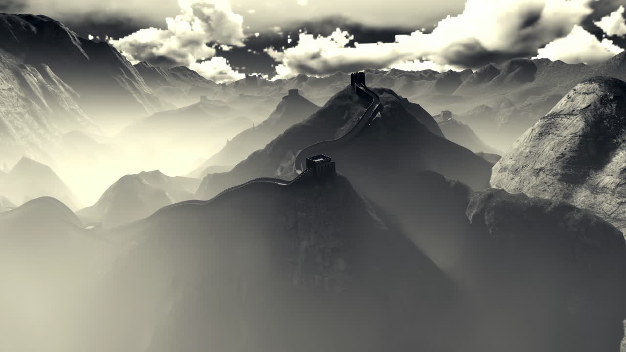 신비로운 풍경: 중국의 전통적인 동양 디지털 예술 애니메이션, 중국 레트로 페인팅 잉크, 꽃, 나무, 새, 흐린 배경의 강