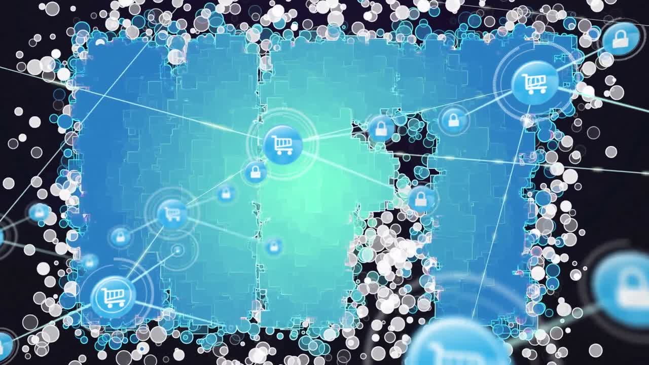 파란색 바탕 위에서 검은색 바탕 위에서 연결 네트워크의 애니메이션