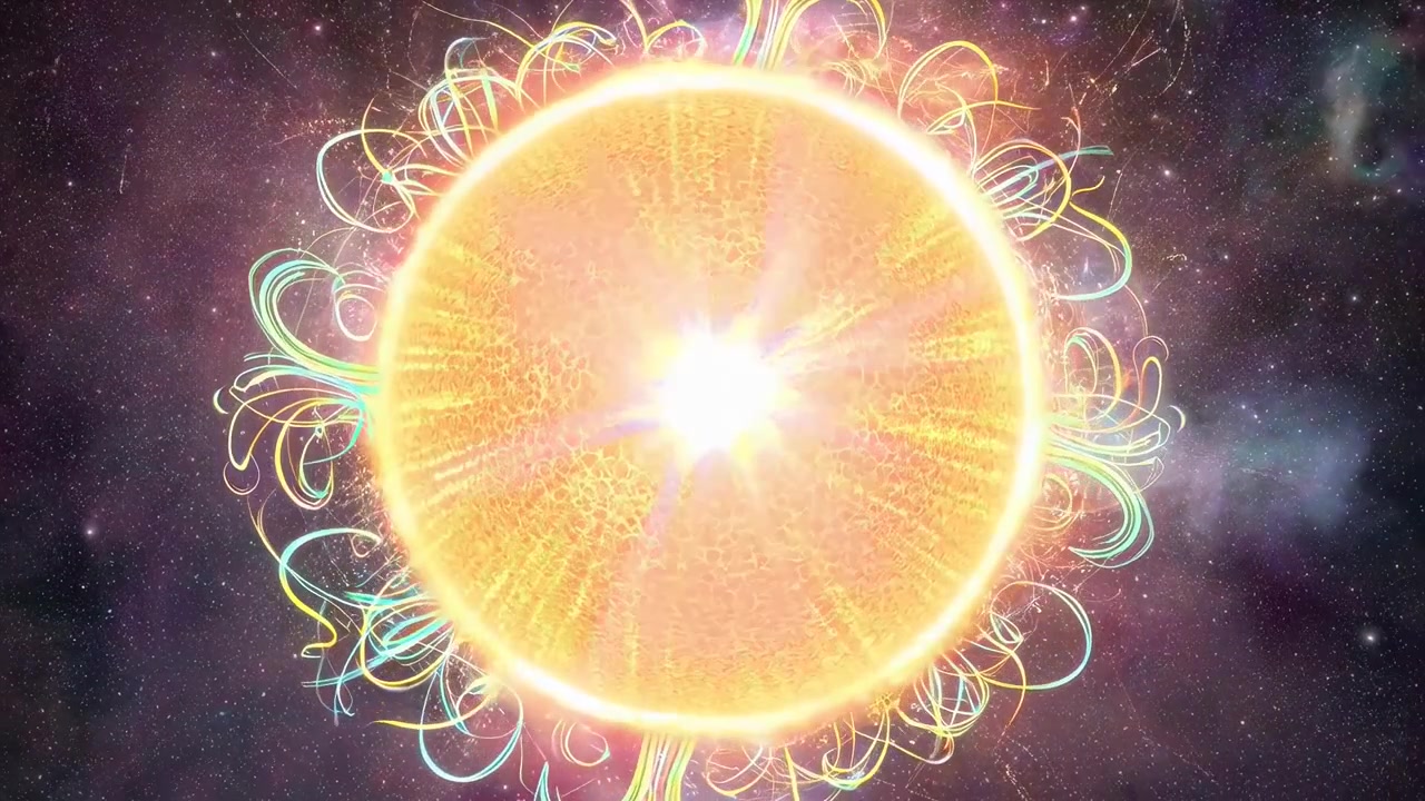 Sole mistico con energia vorticosa e colorata nello spazio profondo