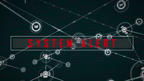 Animation of system alert text and connected person with globe and graph icons