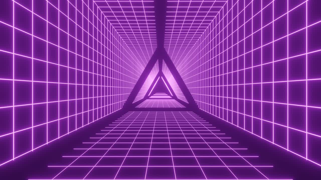 3d motion triangle tunnel looping background,retro cyberpunk 80s sci-fi background,80s retro background. concepto de arte de vaporwave, luz de túnel, animación de bucle de resolución 4k. iluminación de colores moderna