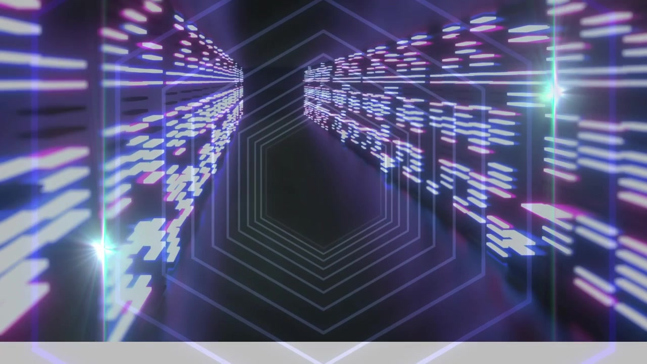 Futuristic Digital Tunnel with Glowing Hexagonal Lines and Data Flow