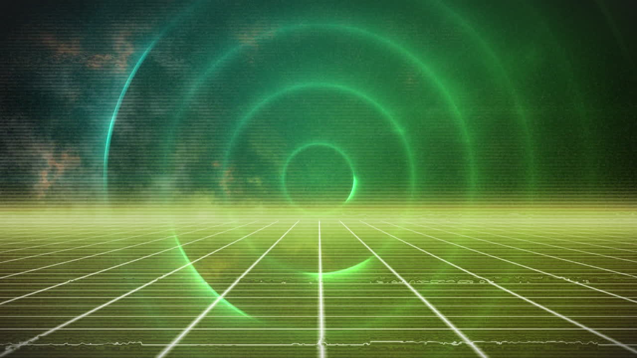 녹색 공간에서 녹색으로 빛나는 원의 애니메이션