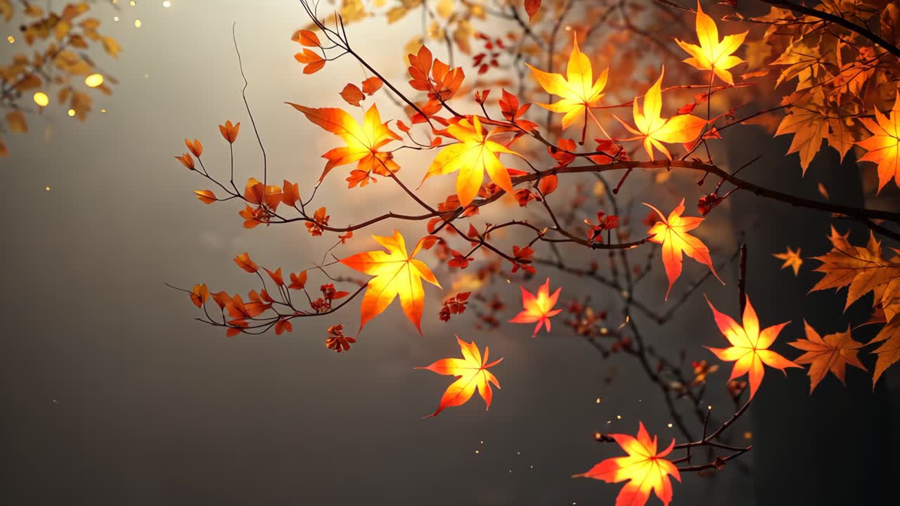 Golden Autumn Leaves on Tree Branches