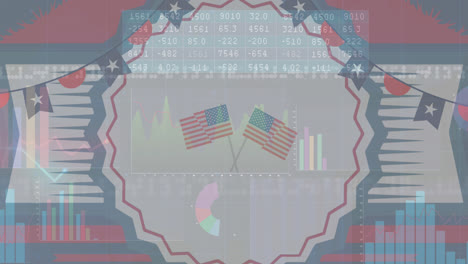 Animation-of-american-flags-with-statistics-processing