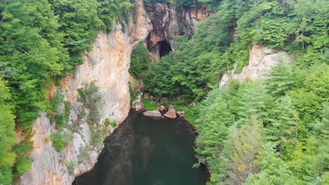 4k drone video of burnett branch at emerald village near little switzerland, nc on summer day-14