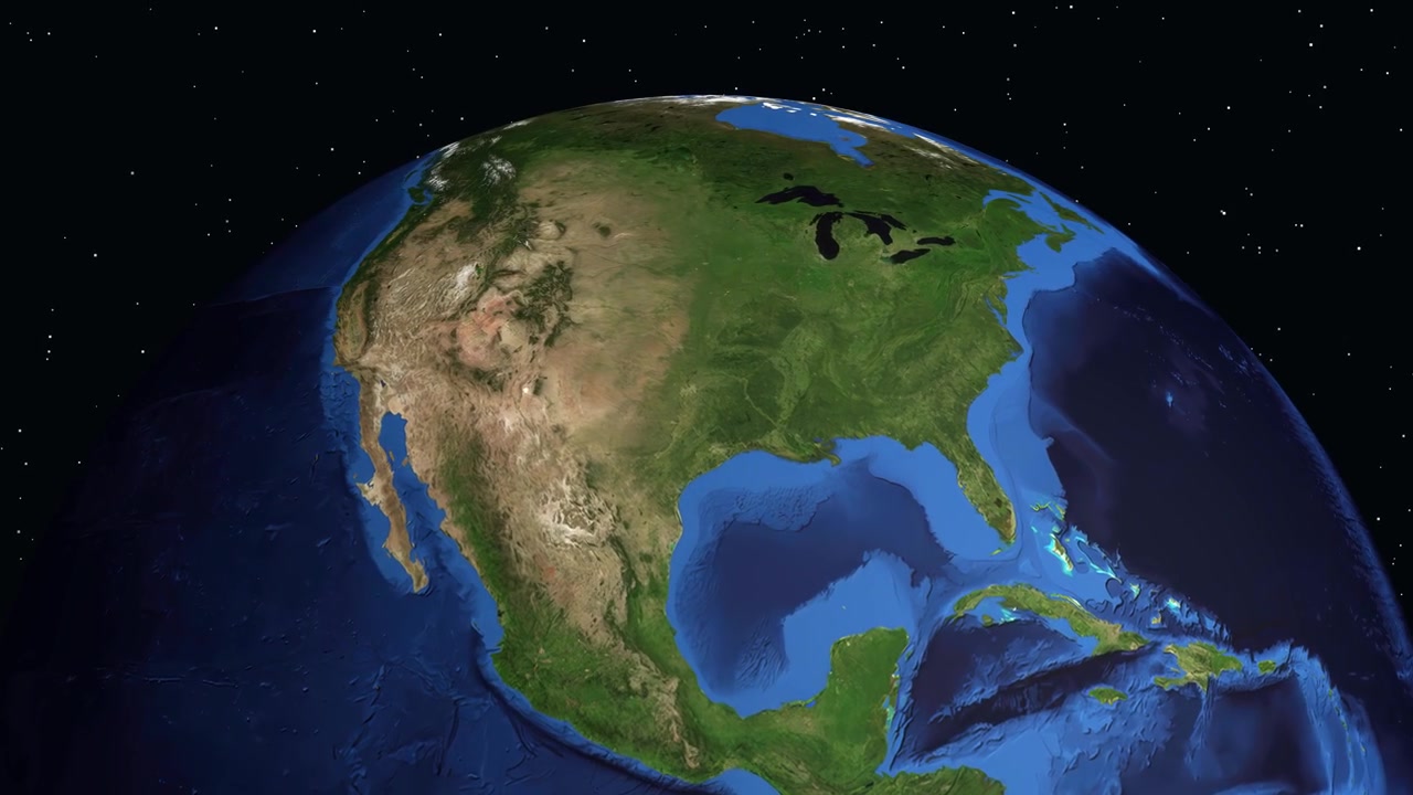 Animazione digitale che ingrandisce dallo spazio profondo fino al Nord America, individuando Fort Worth, Texas, Stati Uniti