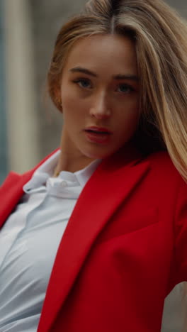 woman in red blazer