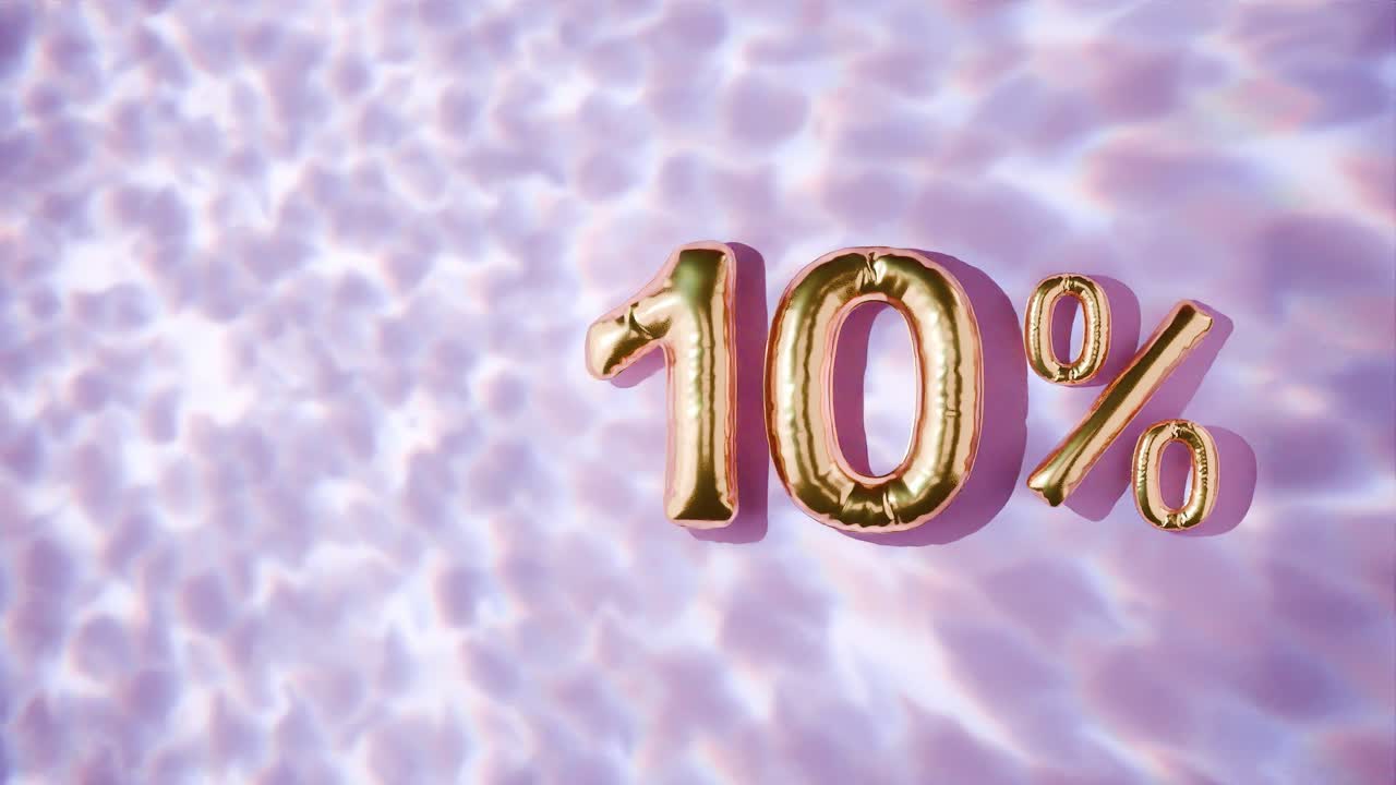 물 위에 떠다니는 황금색 10%의 물결은 분홍색 바탕에 있습니다.