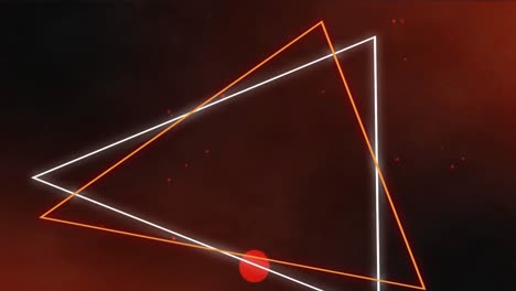 animation of glowing white and orange triangle outlines with red spots in the background