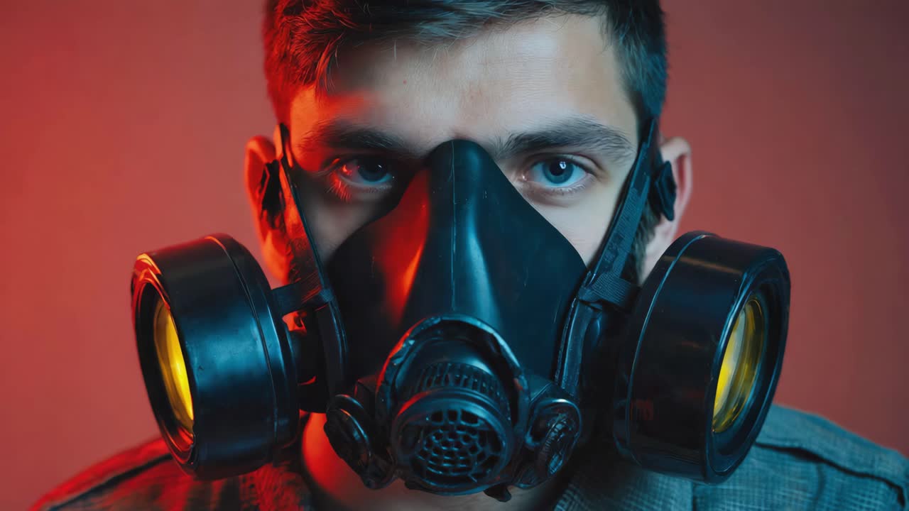 hombre que llevaba una máscara de gas