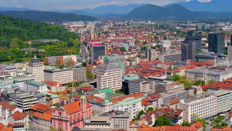 city scape ljubljana old town center castle hill. video footage with high quality 4k drone stock video