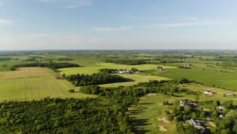 beautiful rural landscape on summer day - high angle aerial establishing shot