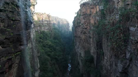 breathtaking aerial view magwa waterfall in narrow canyon, transkei