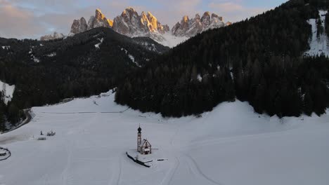 cinematic sunset drone shot in the dolomites, st