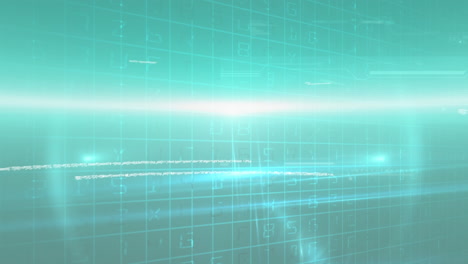 digital animation of data processing and light trails on green background