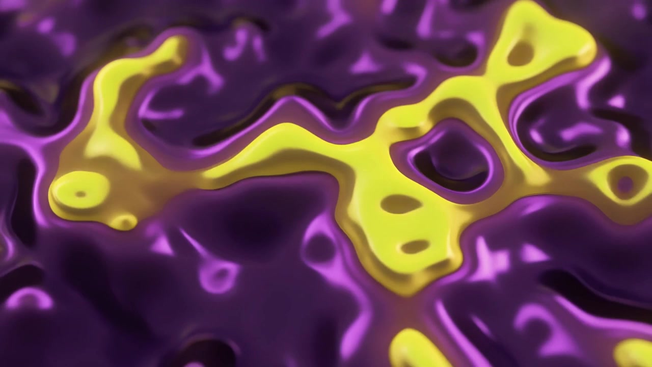 Abstract Liquid Motion with Purple and Yellow Glossy Surfaces