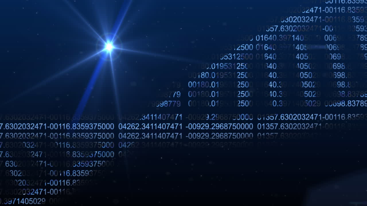 Animazione di numeri che cambiano e formano un'elica di DNA che ruota con bagliore lente su sfondo astratto