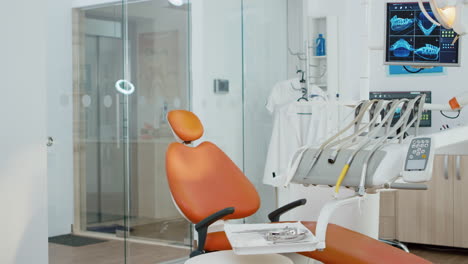 zoom in shot of medical orthodontic equipment in modern bright office,