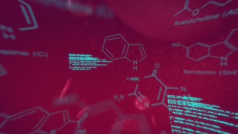 Animation-Chemischer-Formeln-Und-Datenverarbeitung-über-Schwebenden-Blutzellen