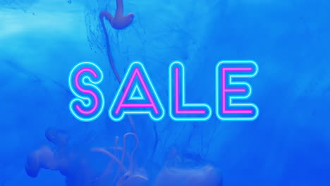 animación del texto de venta sobre un fondo líquido azul