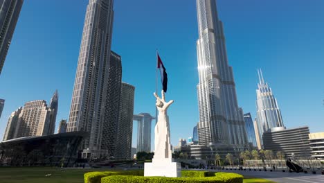 dubai skyline with monument and burj khalifa