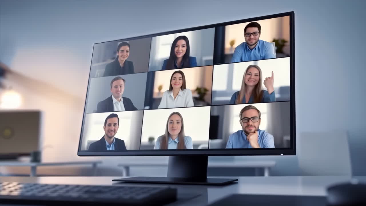 Online Video Conference Call on a Computer Monitor