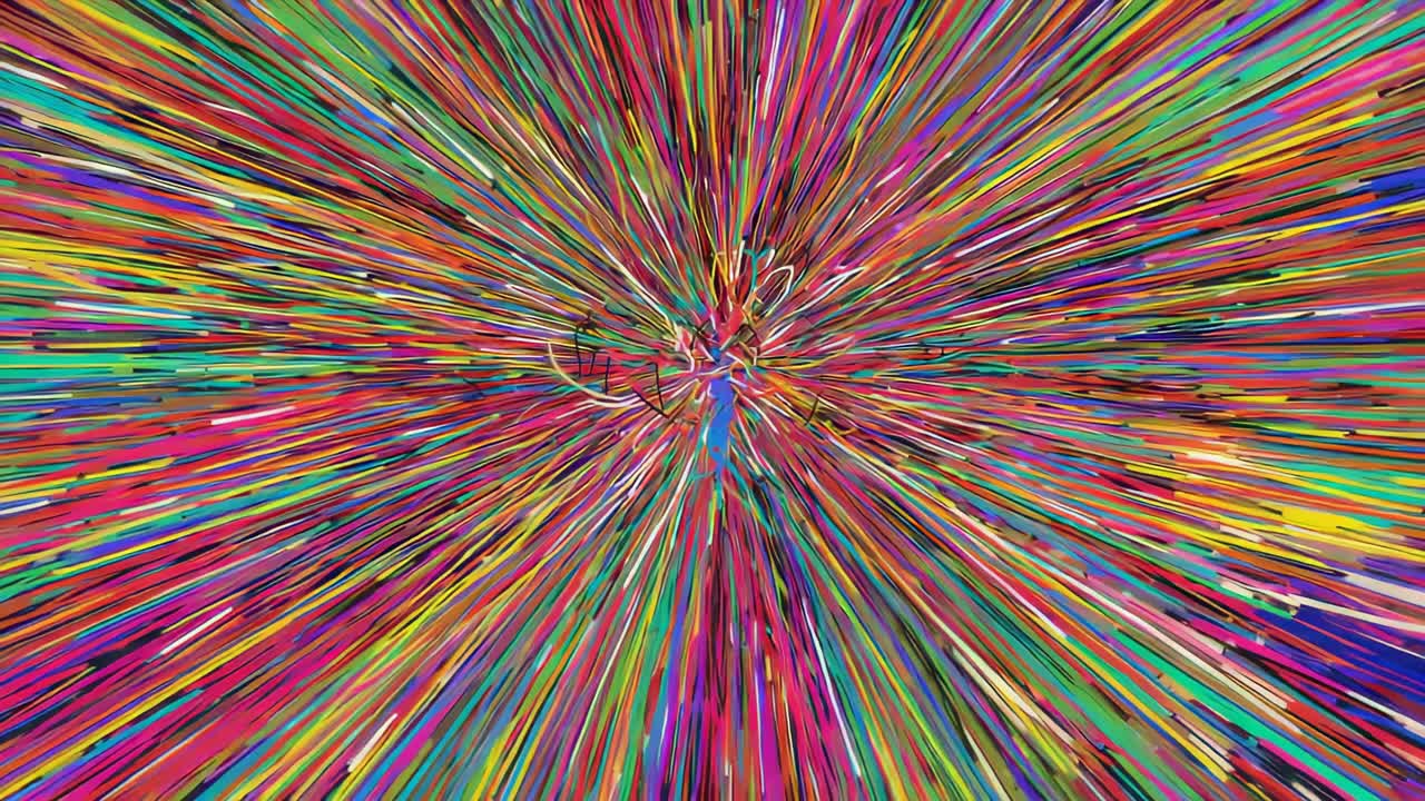 Bursting abstract radial pattern radiating and zooming through dark space, creating tunnel illusion