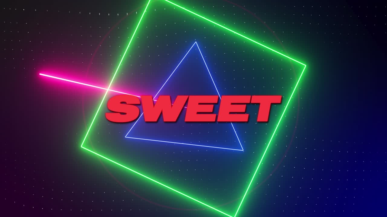 анимация сладкого текста над движущимися неоновыми формами