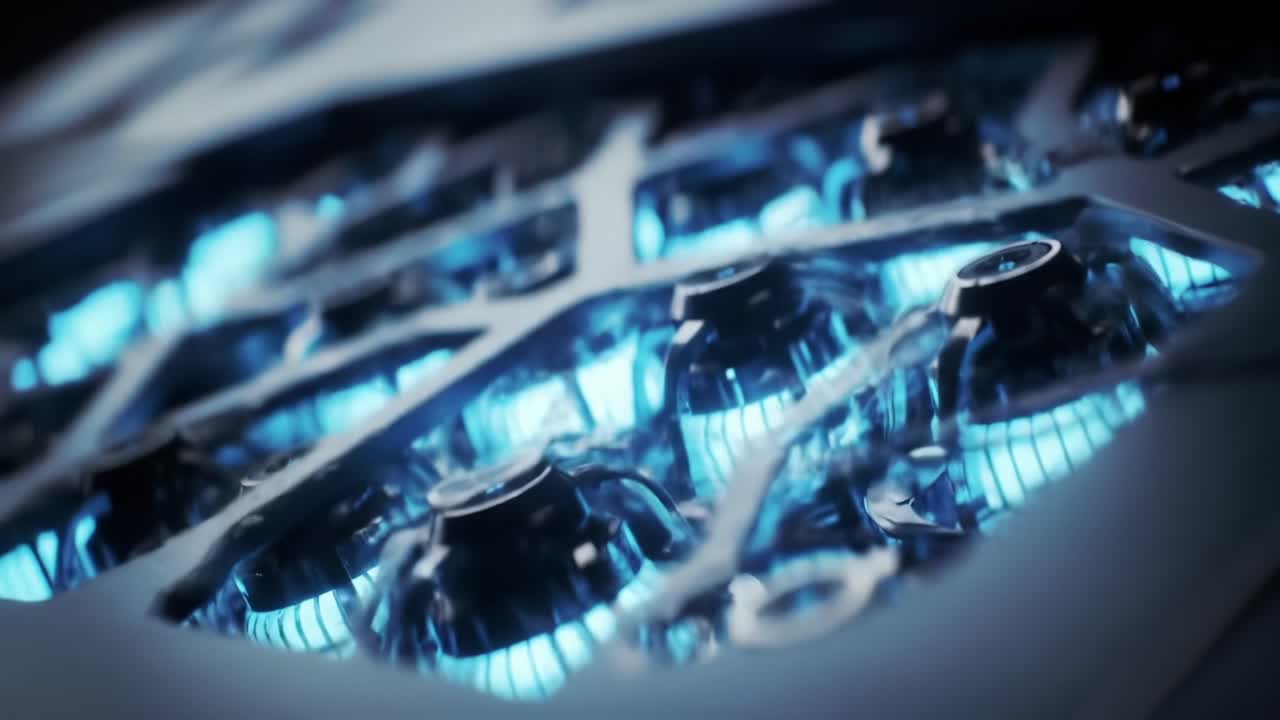 Exploring the Intricate Design of a Futuristic Power System: A Close-Up Look at the Glowing Components and Advanced Technology in Action